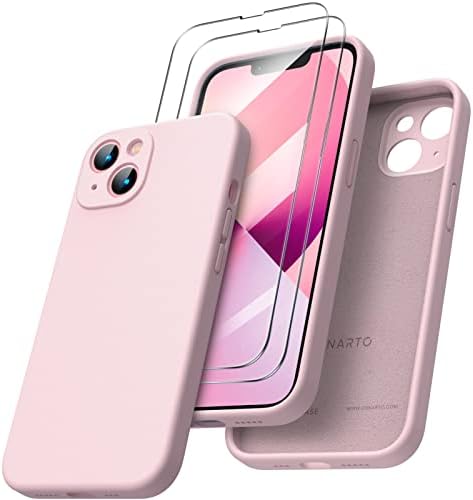 ORNARTO Compatible with iPhone 13 Case 6.1 inch, with 2 x Screen Protector Liquid Silicone Gel Rubber Cover [Full Body] Shockproof Protective Phone Case for iPhone 13-Clover Green