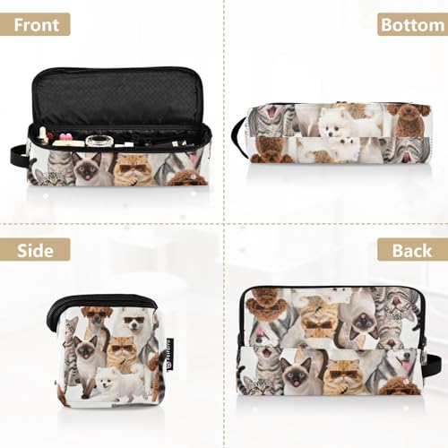 Estuche de viaje 2-en-1 para rizador con tapete resistente al calor impermeable, bolsa para planchas planas y rizadores, organizador portátil para herramientas de cabello, diseño con perros y gatos miniatura 5