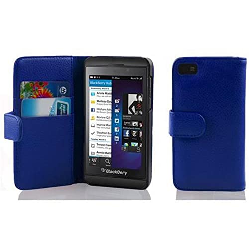 Cadorabo Hülle kompatibel mit für BlackBerry Z10 Handyhülle aus Premium Kunst Leder Flip Klappbare Stoßfeste Magnetische [Standfunktion] [Kartenfächern] Cover Hülle für BlackBerry Z10 Tasche in Blau