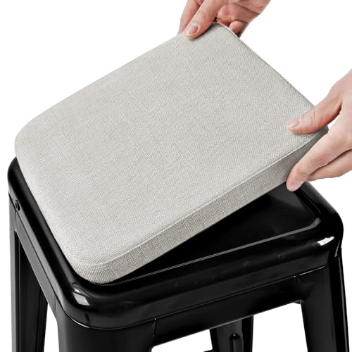 Image of BUYUE Friendly Woven Fabric Magnetic Bar Stool Cushion 1 Piece, Enhanced Anti-Slip Breathable Small Chair Seat Pad for Cafe Bistro Stackable Metal Stool (Square, Light Grey, 1)