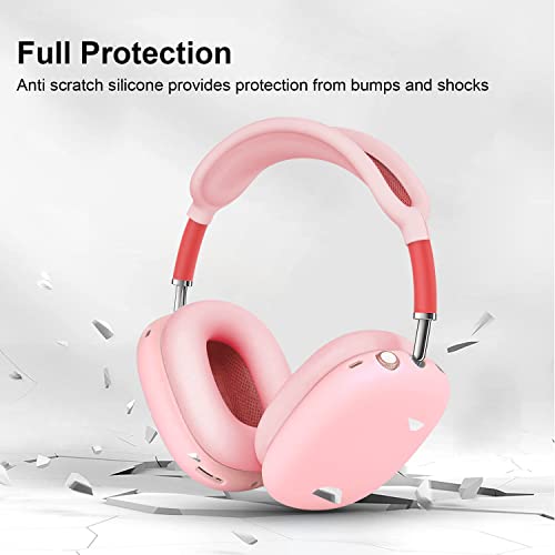 Oetker Compatible Airpods Max Case Cover, Soft Silicone 3 In 1 Anti-Scratch Ear Pad Case Cover/Ear Cups Cover/Headband Cover Accessories Protective Skin Case For Airpods Max Headphones, Pink #TOP5