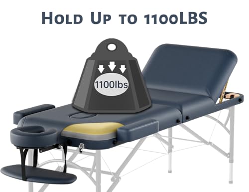 Image of 3 Fold Professional Massage Table Portable Hold Up to 1100LBS Blue