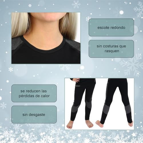 ALPIDEX Ropa Interior térmica niños Deportes Conjuntos térmicos Funcional niño niña esquí Futbol Invierno cálido Transpirable, Tamaño:146-152 cm (11-12 años), Color:Black-Grey