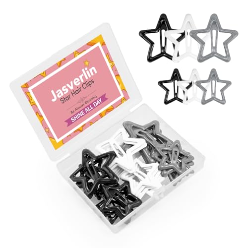 JASVERLIN 36 Pcs Black Star Snap Hair Clips Y2k Cute Barrettes for Women Girls Thin Thick Hair Goth Rave Accessories Non Slip Metal Styling Clip for Concert 3/4 cm Sizes