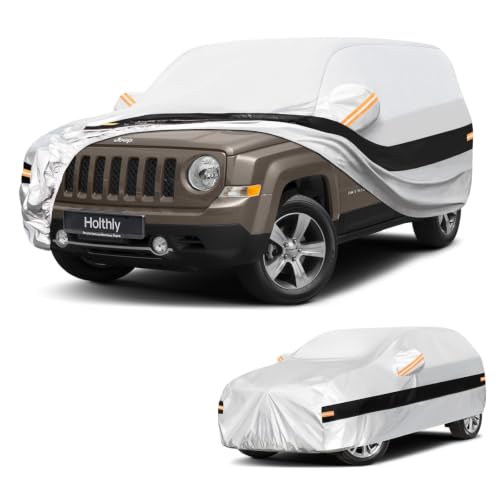 Image of 10 Layers SUV Car Cover Custom Fit for Jeep Patriot (2006-2017), Waterproof All Weather for Automobiles, Outdoor Full Cover Sun Dust Rain Protection with Cotton. Silver