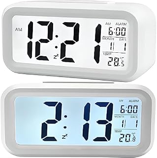 Retoo przenośny cyfrowy budzik ze wskaźnikiem temperatury i dużym wyświetlaczem LED, LCD dla dzieci i dorosłych, inteligentny zegar stołowy z zasilaniem bateryjnym do sypialni, łazienki i biura