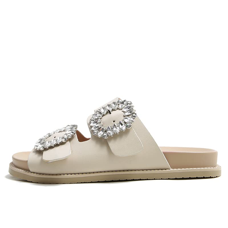 JIEEME Women's Peeptoe Flat Slipper with 3 cm Slip on Crystals Women's Shoes za612