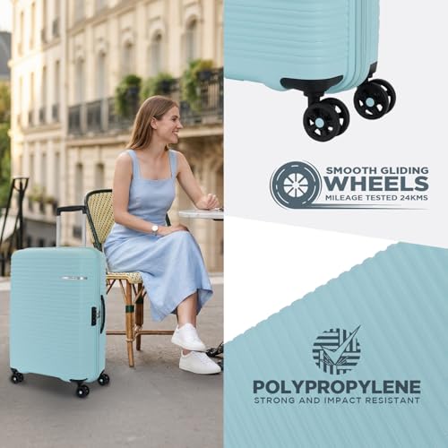 Image of American Tourister Liftoff+ | Medium Size Check-in Trolley Bag (67 cm) for Travel | 360 8 Wheel Travel Luggage | Hard Case Polypropylene (PP) Suitcase | Mounted TSA Lock | Spa Blue