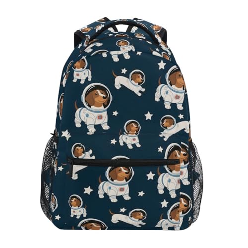 Space Dachshund Dog Blue Backpack for School Boys Girls Adults Kids Bookbag Laptop Bag 18L