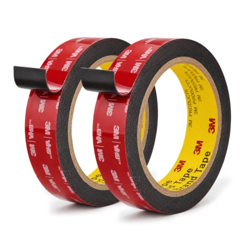 Image of 3M 5925 Double Sided Tape, 1 in x 16.4 ft Heavy Duty Foam Tape, 2 Pack | 0.025 in Black Acrylic Foam, Water-Resistant Bond, for RV, Auto, LED Strips, Metal, Glass, Tile and Wood