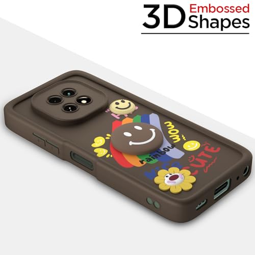 Image of Pikkme Back Cover for Realme C63 5G | Soft Silicone| Cute Rainbow Smile & 3D Cartoon Flower Design | Shockproof Raised Camera Protection Bumper Case (Brown)