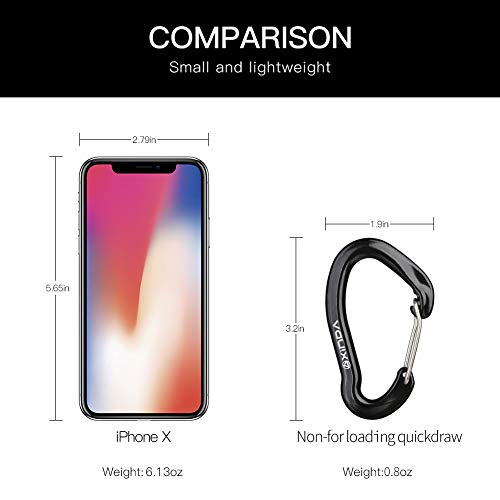 XINDA Carabiner Clips - 16kN Small Wire Carabiners for Camping,Hiking, Heavy Duty Caribeaners for Hammocks,Swings,Dog Leashes (4 Black) - Thumbnail 2