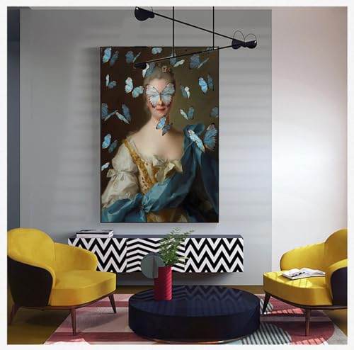 Peinture sur toile murale féminine surréaliste pour salon éclectique baroque 42x60cm