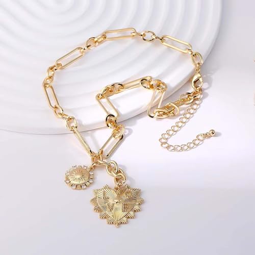 HETICA Chunky Gold-Plated Necklace for Women Heart Pendants Necklace Sun Flower Necklace Fashion Hip Hop Choker Gift4