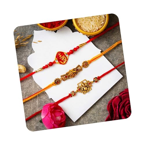 Image of eCraftIndia Set of 3 Peacock Designer Rakhis for Brother Bhabhi Kids Bhaiya | Raksha Bandhan Rakhi Combo Hamper