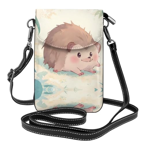 Petit sac à bandoulière en cuir pour téléphone portable motif hérisson 19,3 x 12,4 cm