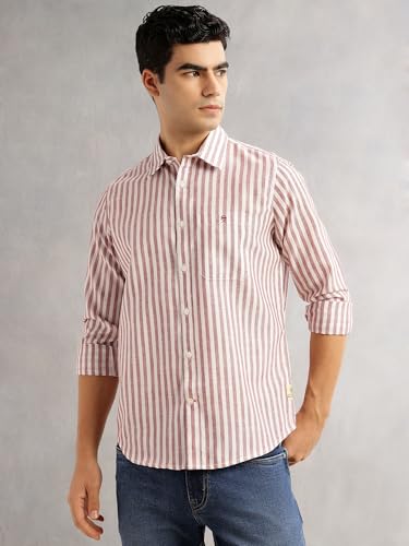 Image of Thomas Scott Men's | Stripes | Full Sleeve | Regular Fit | Linen Blend | Spread Collar | Casual Shirt