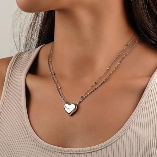 D-POW Heart Necklace for Women Sterling Sliver Layered Necklaces for Women Pendant Necklace Dainty Layering Necklaces Jewelry for Women Birthday Gifts3