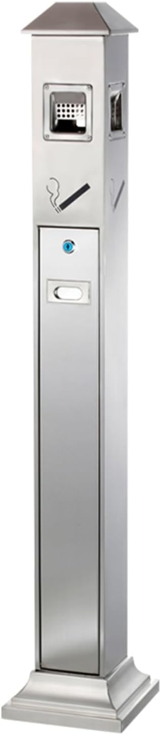 Outdoor Standing Ashtray, Stainless Steel Cigarette Bin, Smoking Cigarette Butt Receptacles, Metal Standing Ashtray for Patio, Offices, Home, Restaurants, Backyard(Silver)