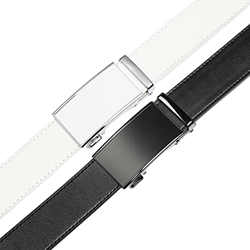 Image of 2 Pack Ratchet Belt 1 3 /8 inch, Leather Dress Belt with Click Sliding Buckle in Gift Set Box, Mens Adjustable Belt Trim to Fit (Black /White Belt, 28 inch-34 inch Waist Adjustable)
