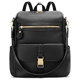KKXIU Backpack Purse for Women - Multi-pocket Leather backpack for Travel, Work & School with Anti-Theft Lock Pocket, Luggage Strap & Water Bottle Pockets - 13x14x5.2 Inch, 1.67lb (Black)