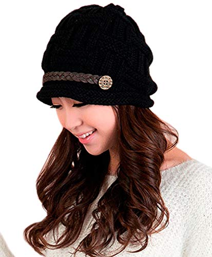 Kafeimali Women's Braided Warm Winter Baggy Beanie Oversized Crochet Ski Hats Knit Caps Snowboard Caps (Black)