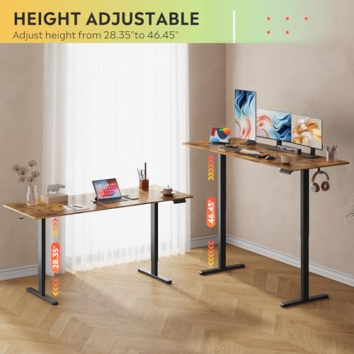 DEVAISE 71 Inch Electric Standing Desk, 3 Adjustable Height Stand up Desk for Home Office, Ergonomic Sit to Stand Desk with LED Touchscreen, Hook, 3 Memory Preset Computer Desk (Rustic Brown)