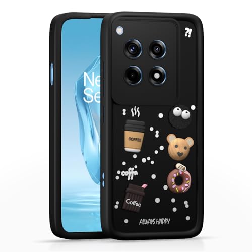 Image of Outlouders Back Cover for OnePlus 12R 5G | 3D Cartoon Cute Fun Bear | Silicone Full Body Protection Bumper Case (Black)