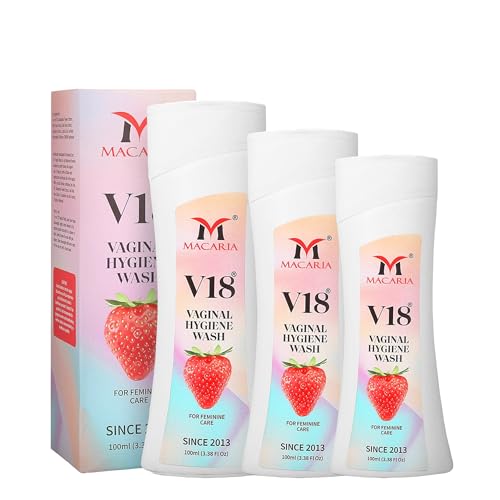 Image of V18 Vaginal Hygiene Wash for Women - Feminine Intimate Care with Strawberry Scent - Lactic Acid, Odor Control, & pH Balance - Gentle Daily Wash for Vagina, Genital Dryness, & Itching Relief
