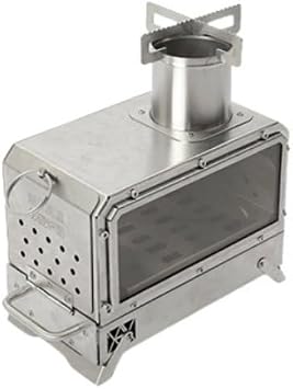 Foldable Stainless Steel Mini Wood Stove, Portable Camping Heating Cooking Stove with Walnut Handle, Outdoor Wood Stove for One Person Upgraded Version