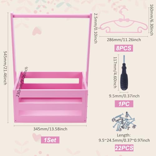 Image of UNICRAFTALE Wooden Baby Shower Crate Closet Pink Baby Storage Crate Hamper Shower Party Basket with Handle with 8pcs Kids' Hanger Wood Hamper Welcome Baby Gifts for New Parents