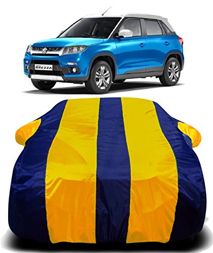Image of Waterproof Car Cover with Ultra Surface Body Protection (Yellow Stripes) (Maruti Suzuki Vitara Brezza)