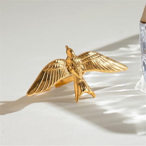 Big Bird Statement Ring for Women Gold-Toned Titanium Steel Exaggerate Large Wings Adjustable Open Band Wrap Finger Rings Comfirm Fit Vintage Animal Jewelryfor Wedding Holiday3