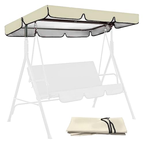 Swing Canopy Replacement Cover for Outdoor Patio Porch Swing Chair Waterproof 2/3 Seat Swing Canopy Replacement Top Sun Shade Garden Yard Park Furniture Canopy Cover (Beige, 64.6”×45”×5.9”)