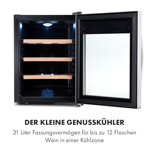 Foto von Klarstein Weinkühlschrank, Getränkekühlschrank Schmal, 1 Zone Kühlschrank mit Glastür, Outdoor GetränkekühlschränkeFreistehend, Weinkühlschrank Klein, Kühlschrank mit UV-Schutz, 11-18°C, 12 Flaschen