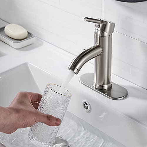 Brushed Nickel Bathroom Faucet Single Hole Bathroom Sink Faucet Single Handle One Hole Bathroom Faucet Wash Basin Rv Faucet With Pop-Up Drain Suitable For 1 Hole Or 3 Hole (Brushed Nickel, Short) #TOP2