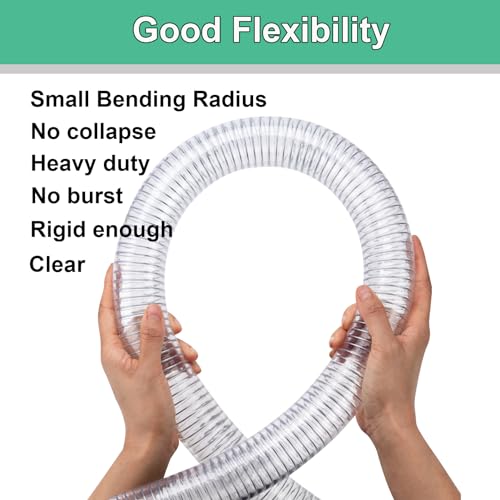 Image of Wire Reinforced Hose 1-1 /2 inchid x10ft Clear Suction Line Plastic Vinyl Tubing | Heavy Duty Spiral Steel Flexible Hose High Pressure, Drain Water Fuel Dust Colleciton Marine Pool Pump Spa