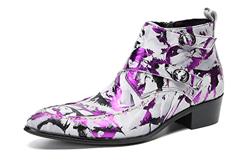 Santimon Mens Ankle Boots Casua Dress Genuine Leather Chelsea Boots Pointed Toe Zipper Belt Buckle Cowboys Boots Fashion Prom Wedding Tuxedo Ballroom Disco Singer Western Boots for Men - Main Image