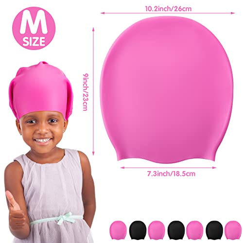 Swimming Cap 2 Pack Silicone Swim Cap For Braids And Dreadlocks Girls Silicone Waterproof Swim Cap Shower Cap For Kids Teens With Long Hair Weaves Hair Extensions Curls (Black, Pink,M) #TOP1