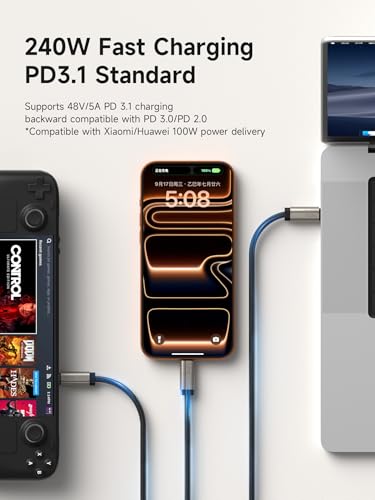 Image of Hagibis Thunderbolt 5 Cable (Intel Certified), 120Gbps Data Transfer, 240W Fast Charging, 16K@60Hz Display USB-C Cable, for Thunderbolt 4 /3, USB4, iPhone 17 /16 /15, MacBook, Laptops (Titanium 100cm)