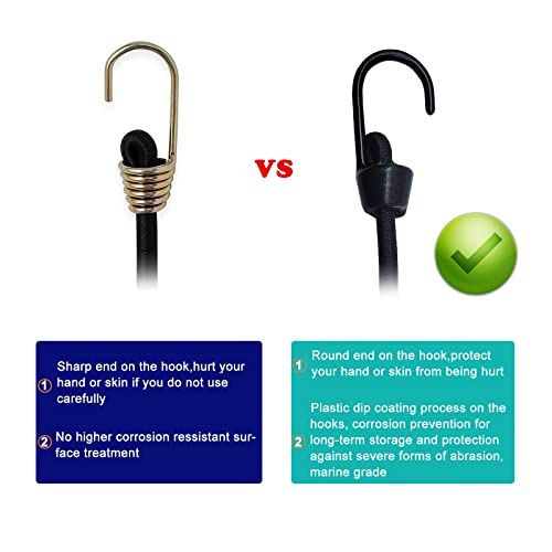 Joneaz Mini Bungee Cord With Hooks 4 Inch, Plastic Coated, Without Sharp Hook End, 15 Piece #TOP2