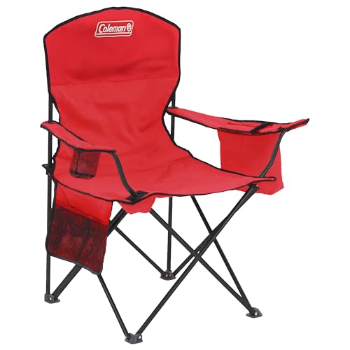 Coleman Portable Camping Chair with 4-Can Cooler, Cushioned Seat & Back with Side Pockets & Cup Holder, Carry Bag...