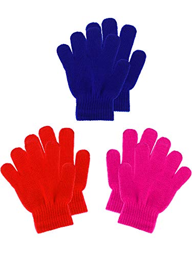 Boao 3 Pairs Kids Gloves Full Finger Mittens Winter Knitted Gloves for Little Boys and Girls Supplies (Color 1, 1-4 Years Size)