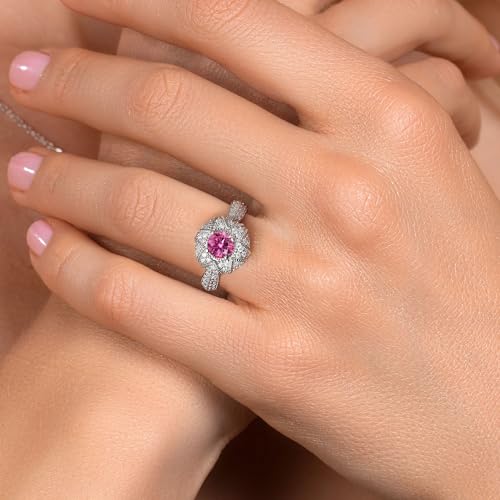 Gem Stone King 925 Sterling Silver Customized and Personalized 6MM Round Gemstone Birthstone and White Moissanite Name Engraved Engagement Ring For Women (1.19 Cttw, Available In Size 5, 6, 7, 8, 9)4