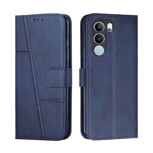 Image of for Vivo V29 Pro 5G / Vivo V29 5G Flip Cover Leather Finish | Inside TPU with Card Pockets | Wallet Stand | Complete Protection Flip Case Blue
