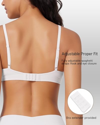 Image of Women's Triangle Bralette Removable Pads Unlined Bra Comfortable Deep V Neck Wireless Seamless Smoothing Bra Top White