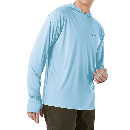 Men's Standard UPF 50+ Hoodie Rash Guard Shirt Long Sleeve with Thumb Holes Moisture Wicking Quick Dry Fishing Running Hiking, Powder Blue, X-Large2