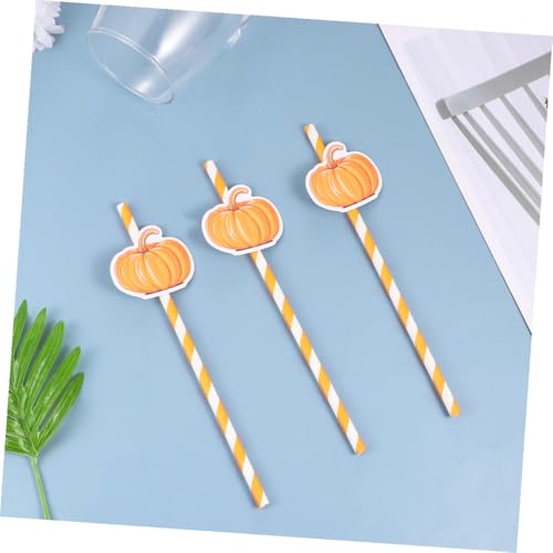 40 pitillos de papel naranjas con diseño de calabaza miniatura 6
