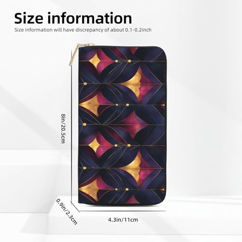 Leather Thin Slim Wallets for Women & Men - Purple and Gold Pattern Print Card Wallet Holder with Zipper2