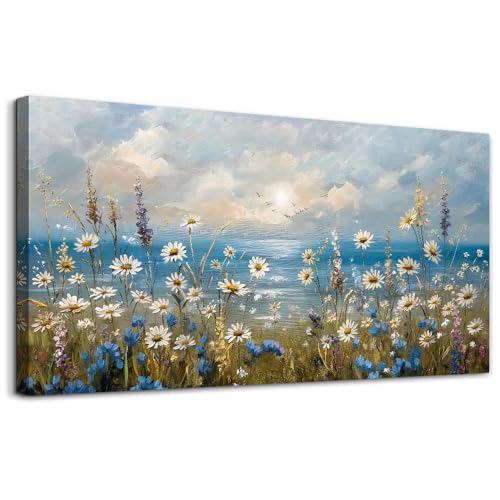Large Wall Decor for Living Room Canvas Wall Art for Office Modern Wall Decorations for Bedroom White Flower Landscape Paintings Farmhouse Pictures Artwork Room Home Decor 48x24